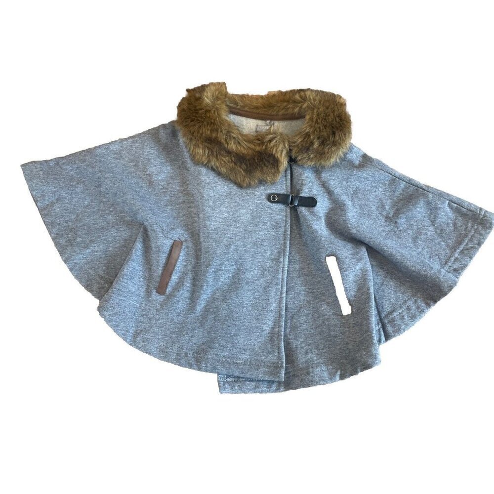 Tahari baby gray Cape sz 18M Faux Fur Trim Coat Jacket Toddler Girls